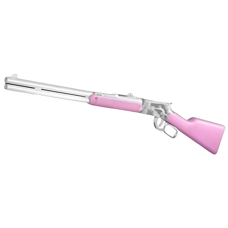 Pink and white toy shotgun with a vintage Western-inspired design for all ages.