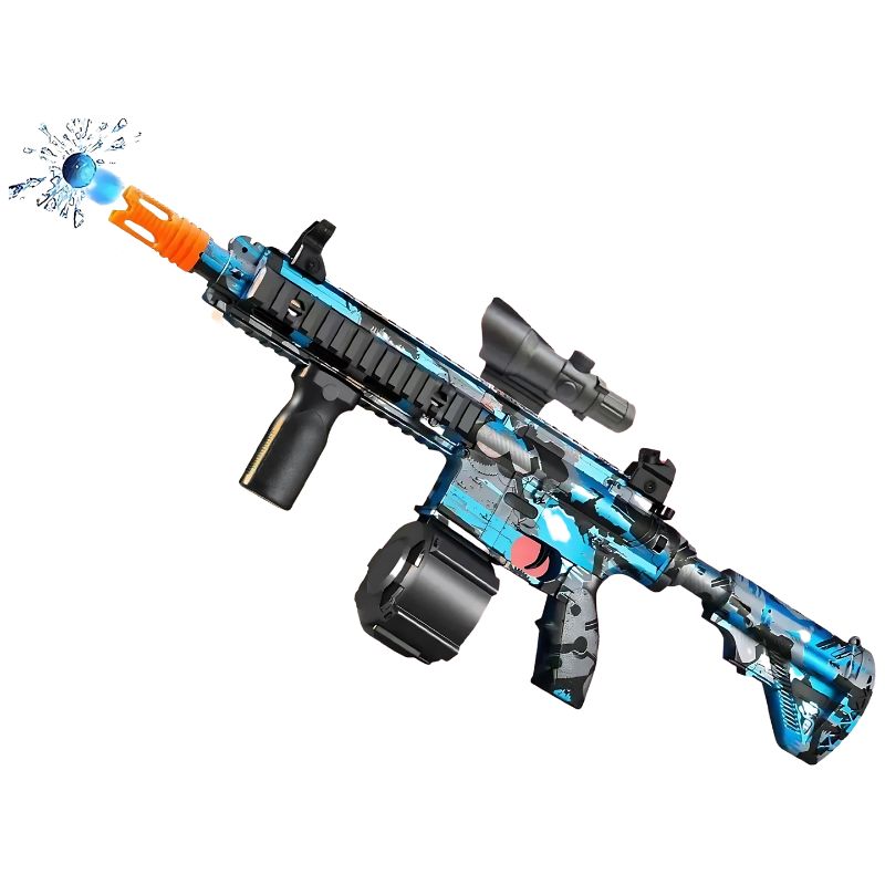 A high-performance blue camo Gun Toys for Adults, featuring a gel blaster system.