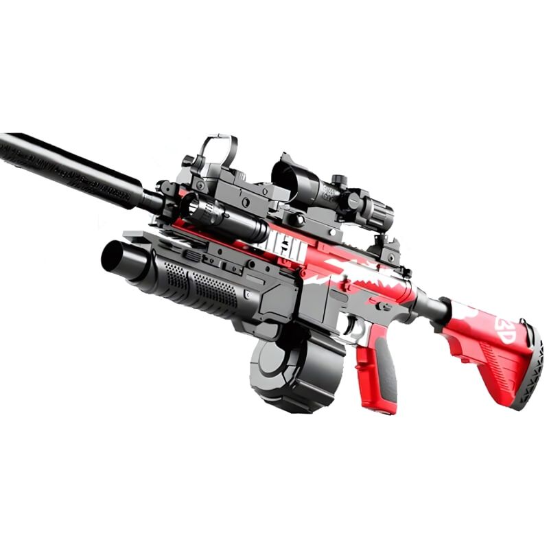 A tactical Gun Toys for Adults with a modern black and red design for serious gameplay.