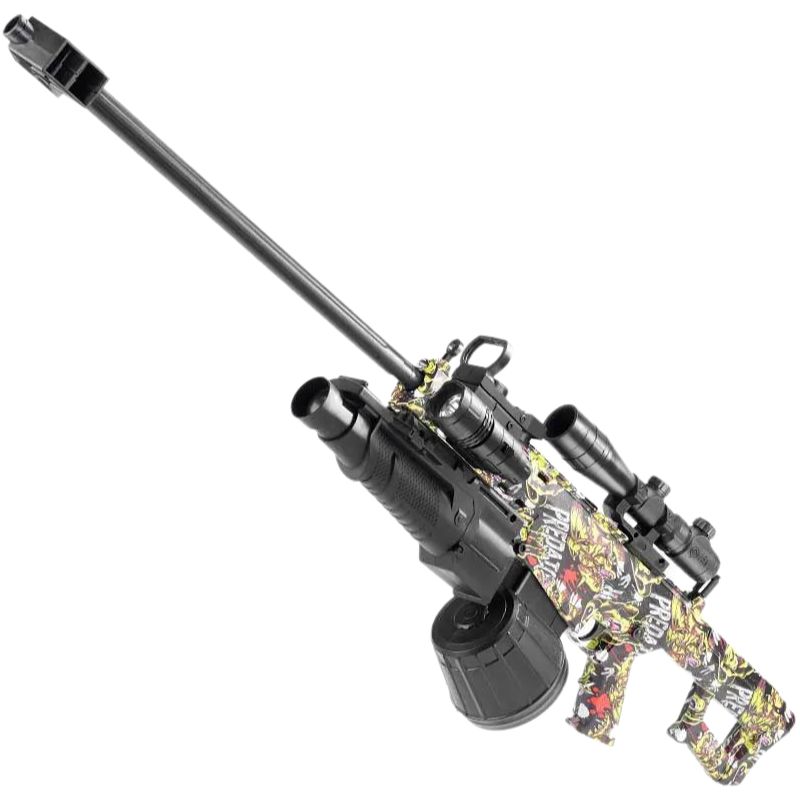 Ultra-detailed real gun toy sniper with camouflage design and tactical accessories.