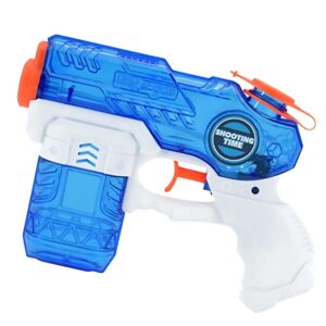 Compact real gun toy water pistol with blue and white design for outdoor summer battles.