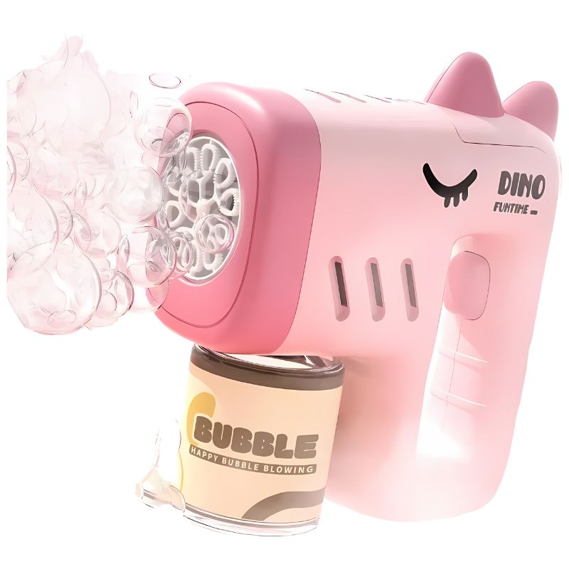 Adorable real gun toy bubble gun in pink, featuring a cute cat design and automatic bubbles.