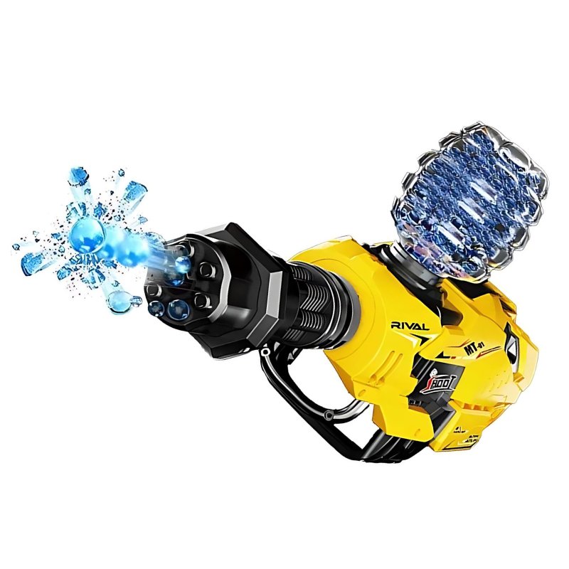 Yellow and black toy gun with water ammo for exciting outdoor water battles.