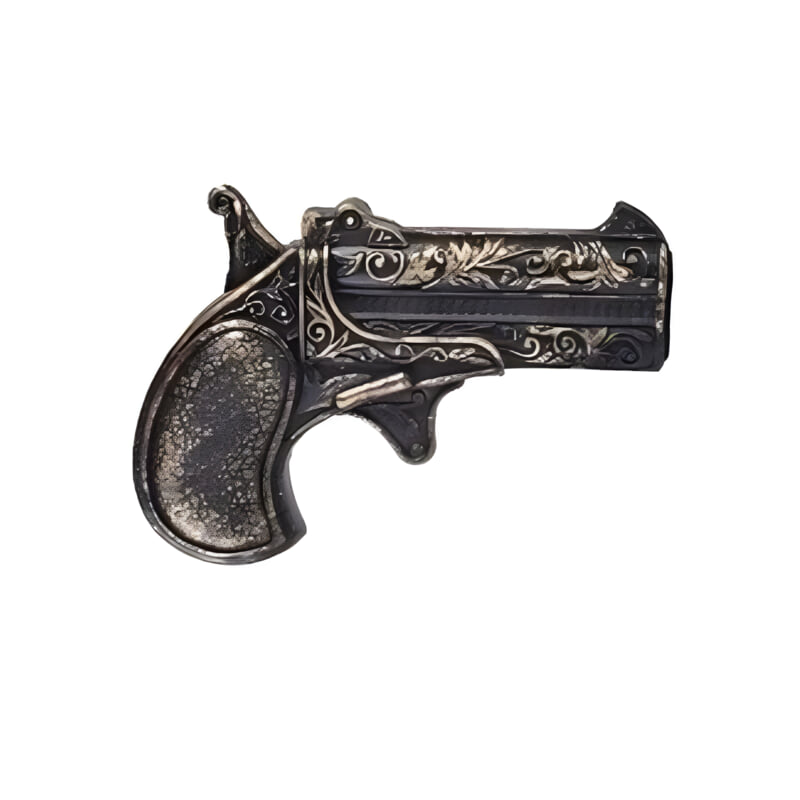 Ornate 1873 Colt Revolver Toy with intricate vintage floral engravings.