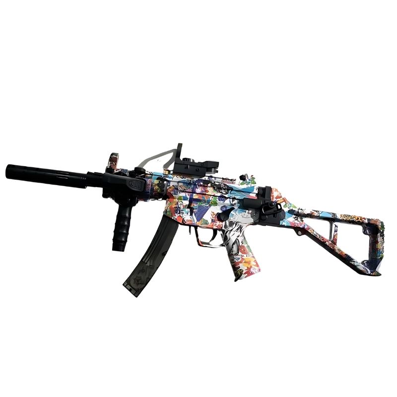 Multicolor Honey Badger Gel Blaster with an artistic design and ergonomic grip.