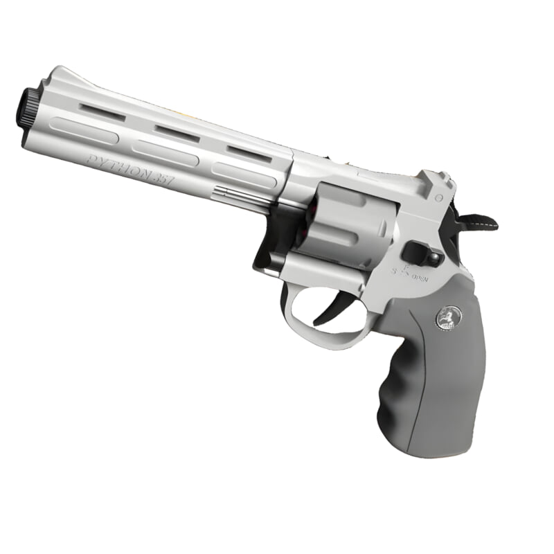 Classic revolver-style Glock toy gun with silver finish for collectors and role-playing fans.