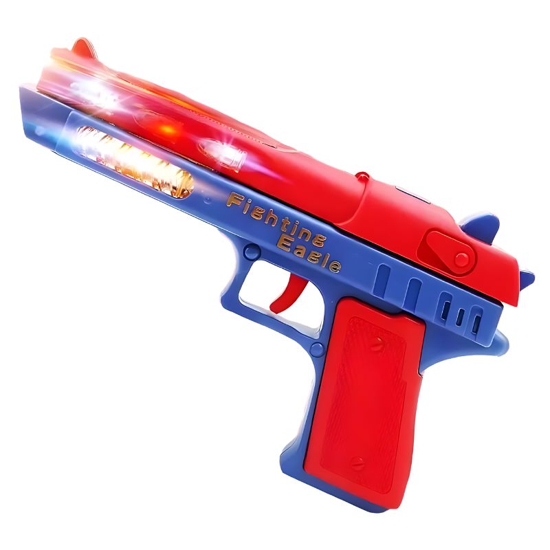 Compact blue and red toy firearms with lights, ideal for kids' exciting adventures.